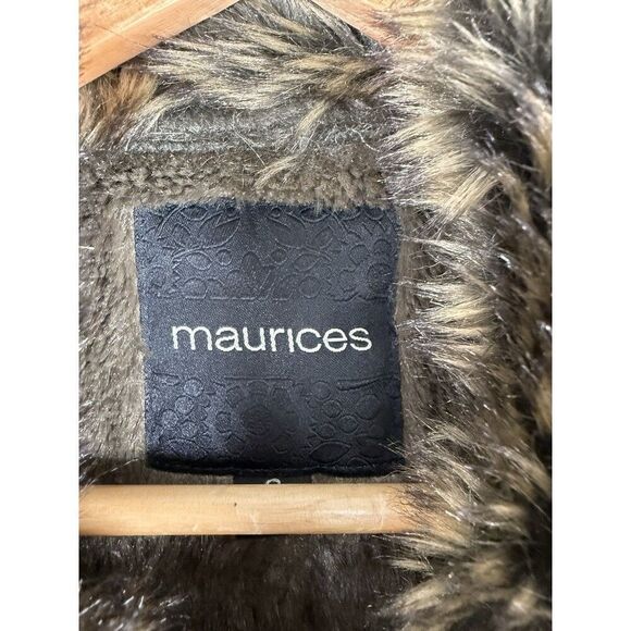 Maurice's Faux Leather Fur Asymmetrical Gun Metal Green Vest Jacket Womens Small - Picture 2 of 10